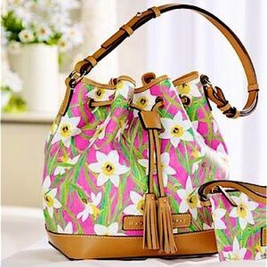 Dooney & Bourke Daffodils Collection Floral Pink & White Bucket Bag
